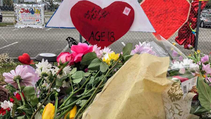 flowers in memorial for parkland victims