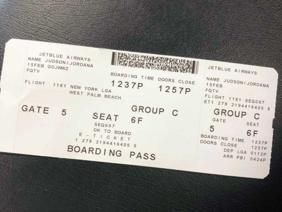 printed plane ticket