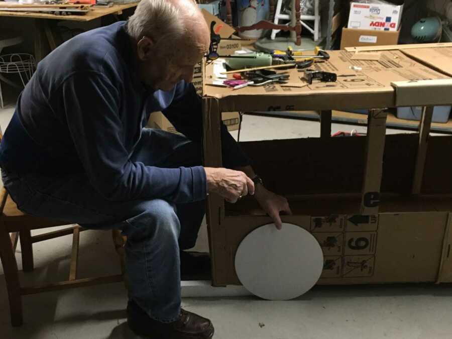 retired teacher builds cardboard bus