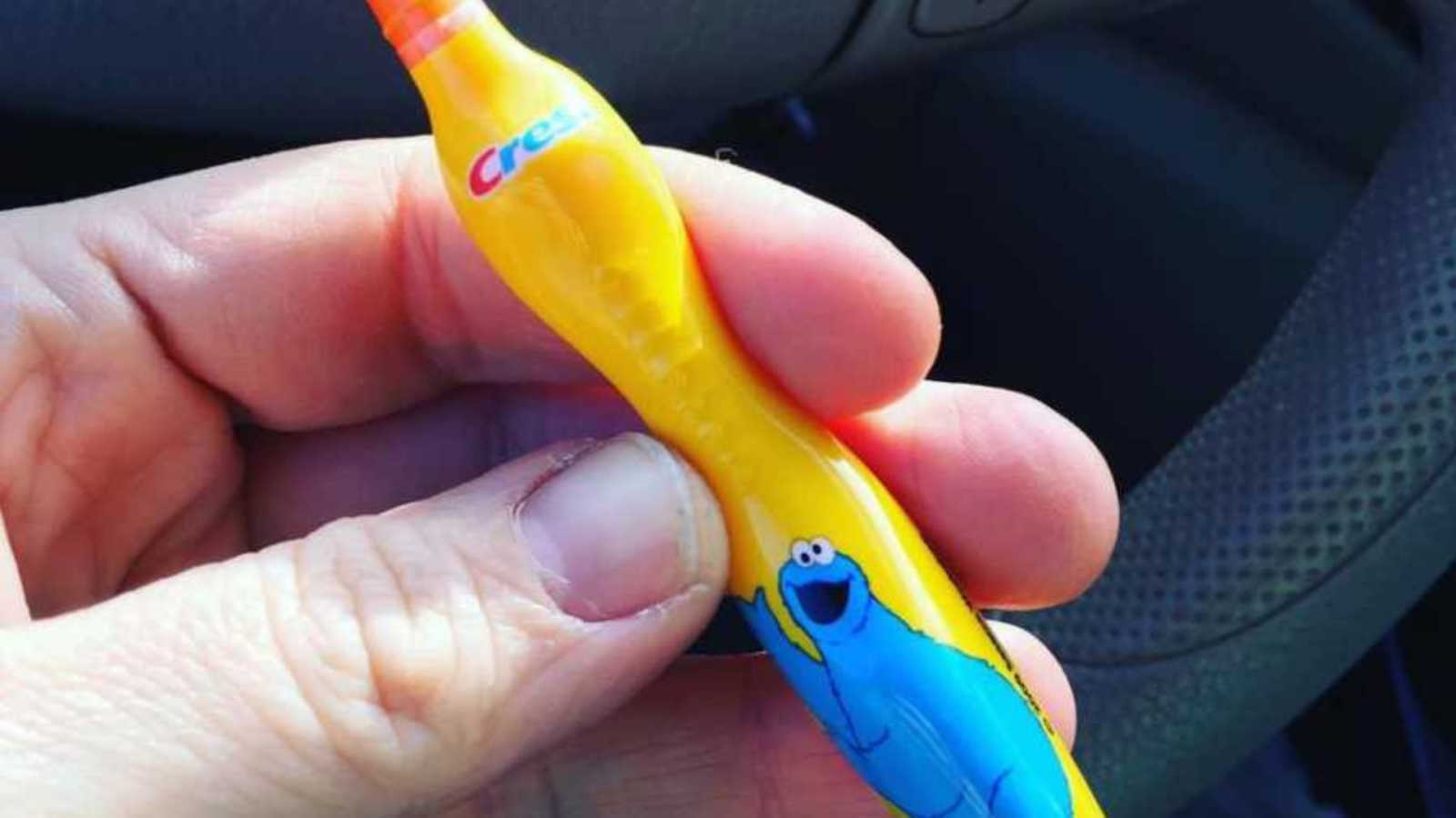 cookie monster toothbrush left by foster child