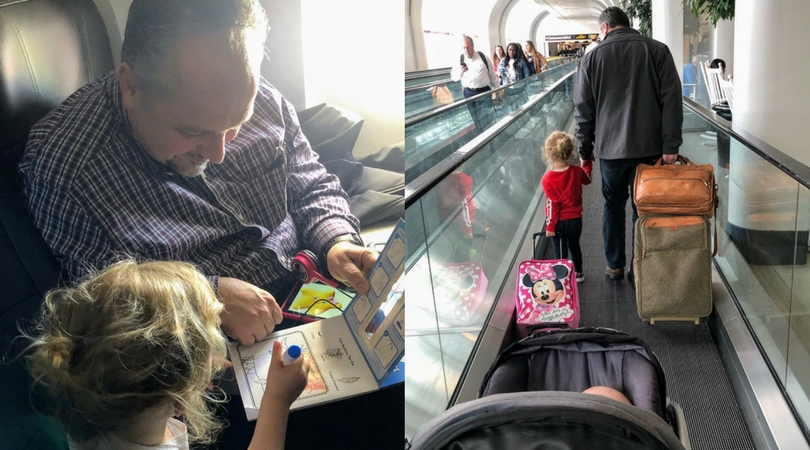 stranger helps mom with her fussy children while travelling