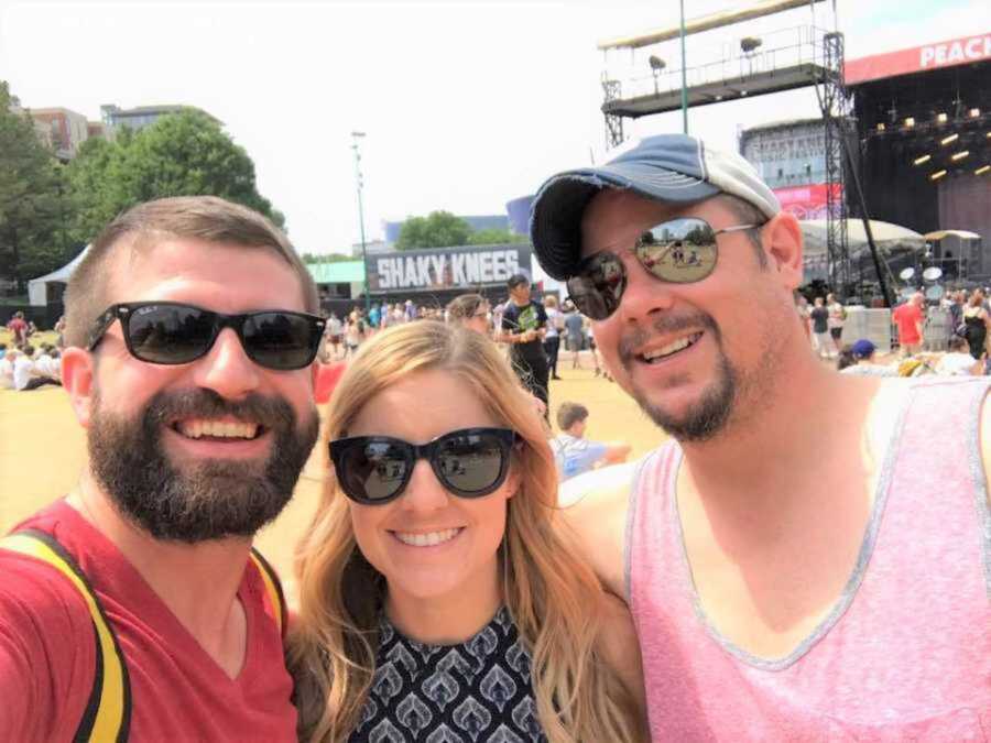 three people smiling in selfie at Shaky Knees music festival