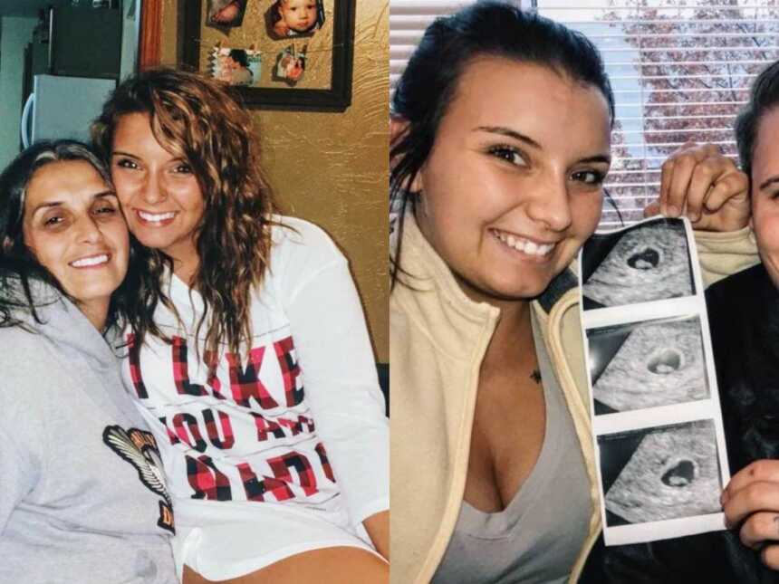 Young couple holding ultrasound photos of baby boy