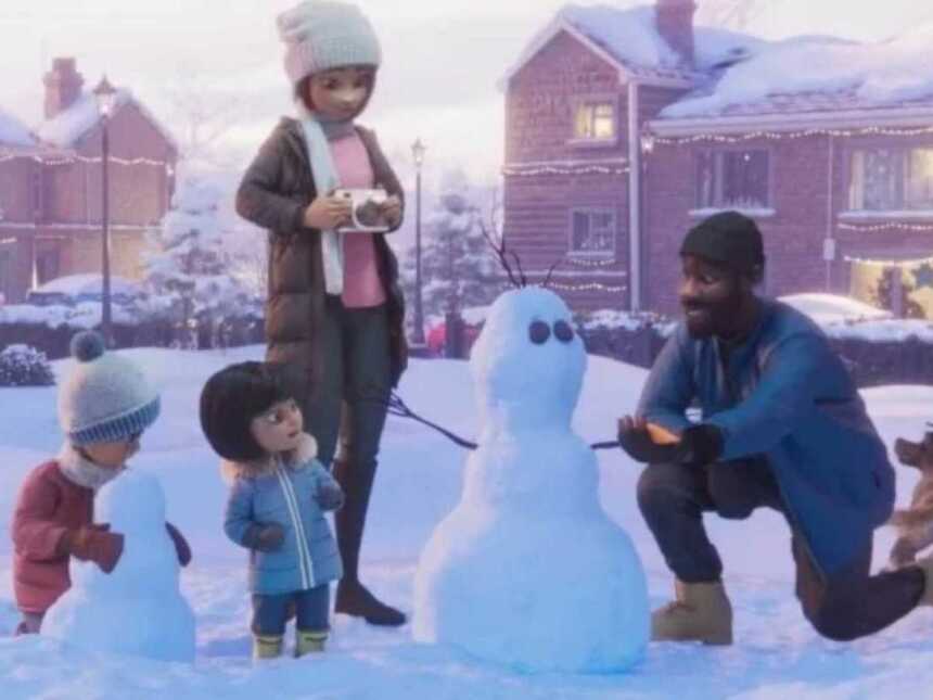 animated family building snowman
