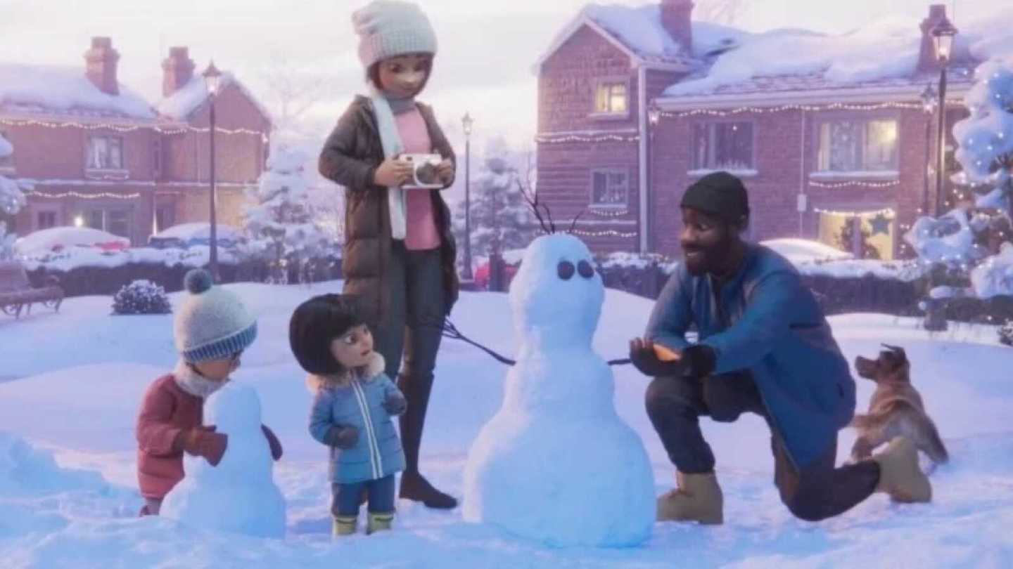 animated family building snowman