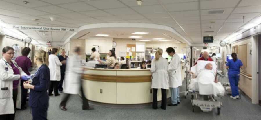 a hospital nurse station during its peak hours and busy 