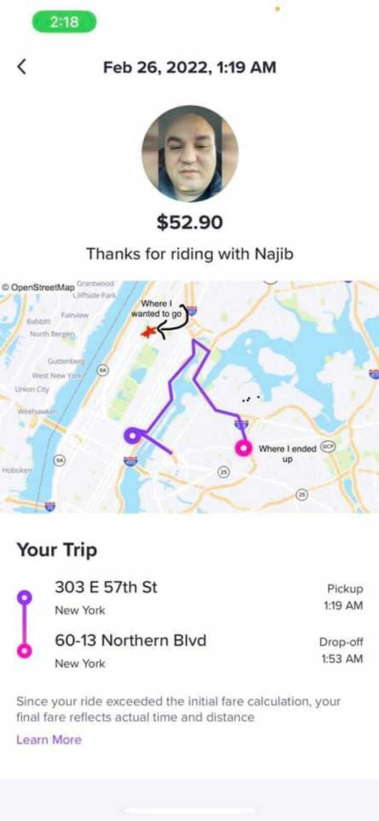 lyft driver and route map