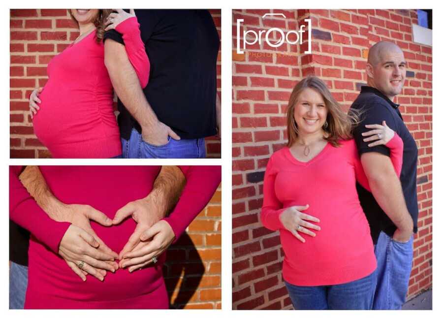 a collage from endometriosis warrior's maternity shoot with husband