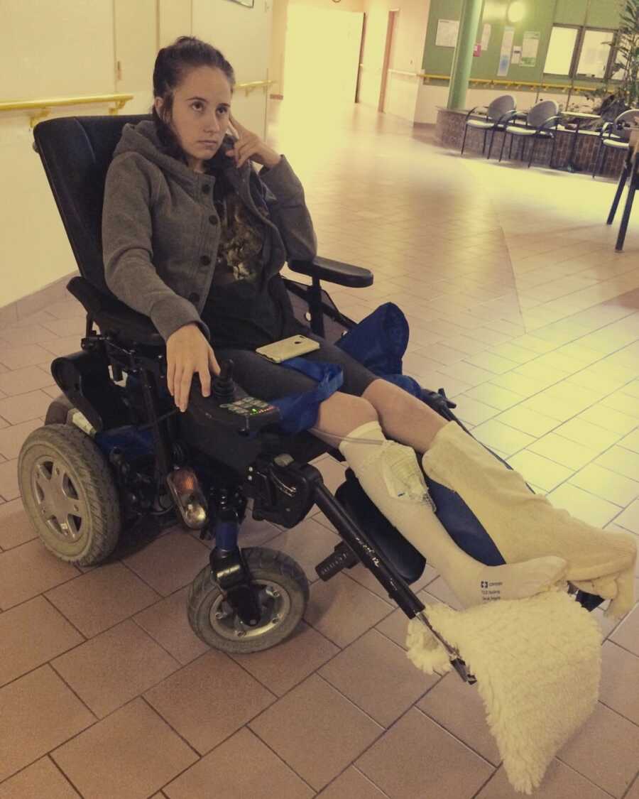 paraplegic woman in rehabilitation center in wheelchair