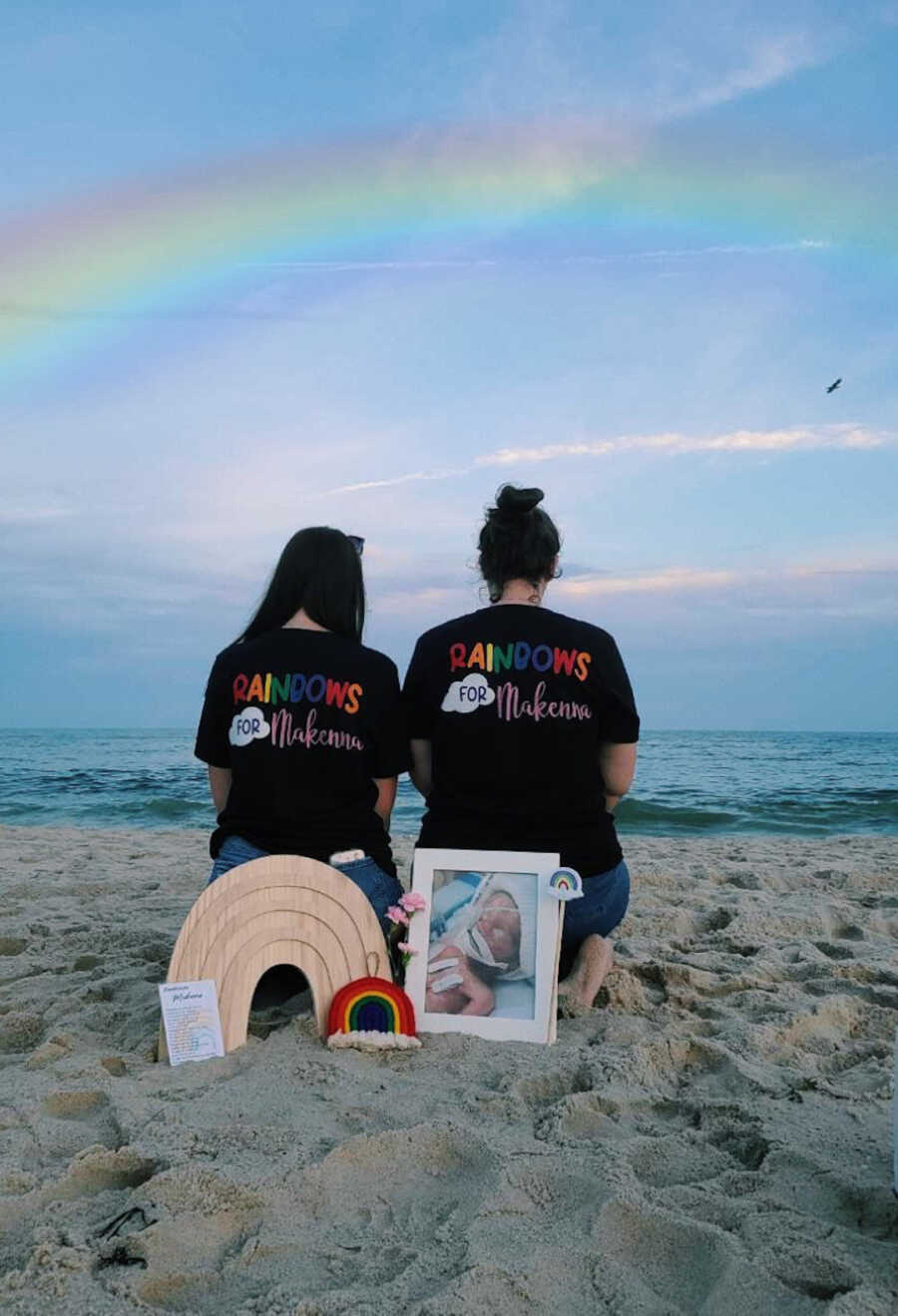 loss mom and loss mom bestie promoting their nonprofits to support loss moms while on beach