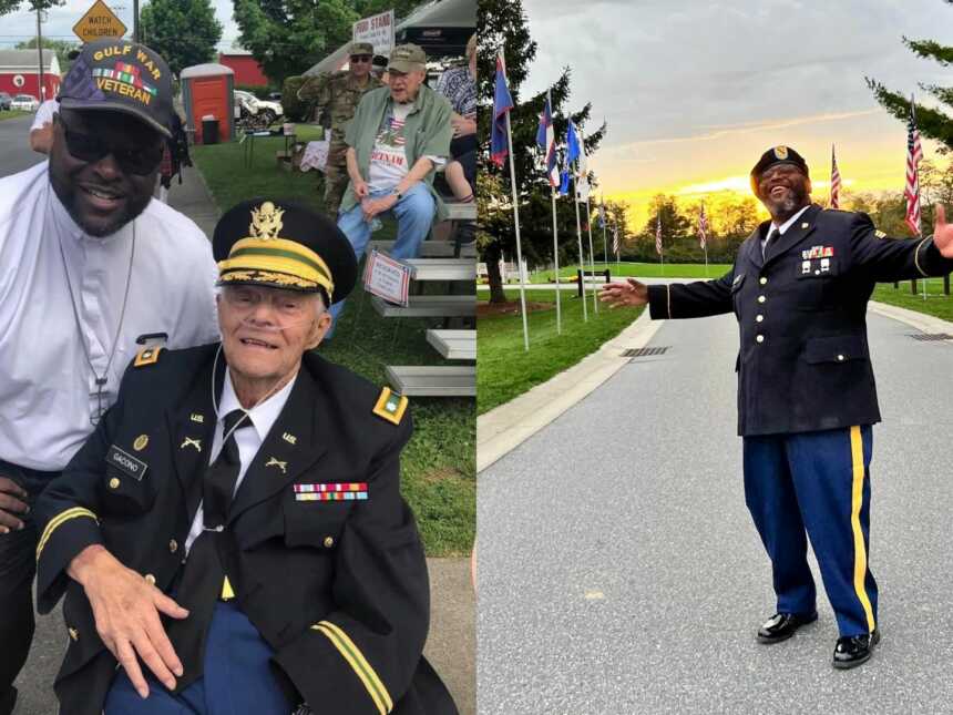 Army veterans in dress blues side by side