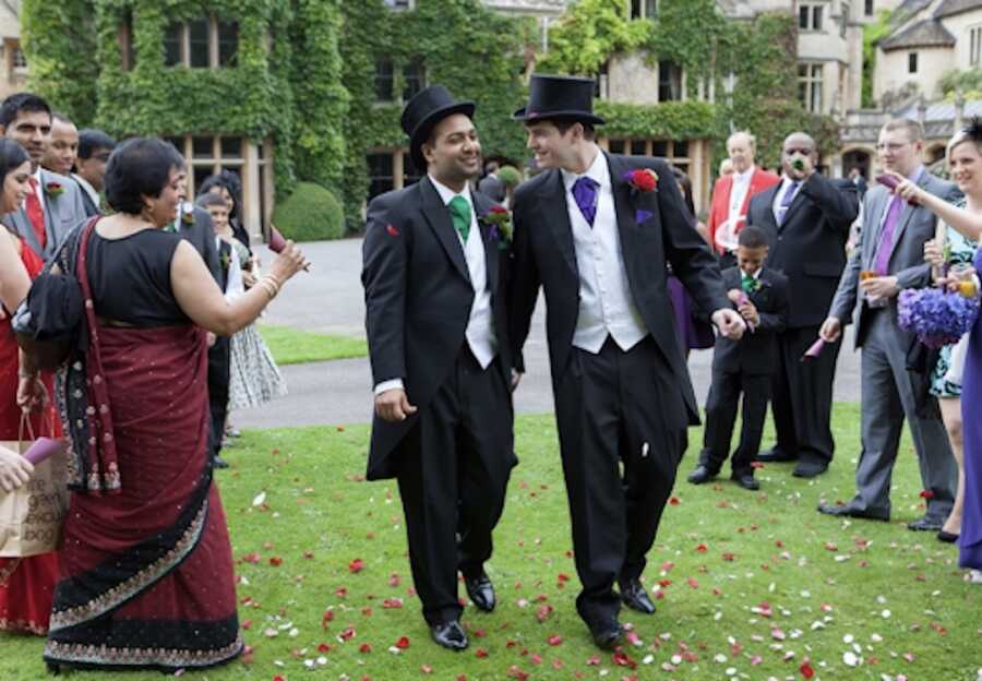 gay couple in their tuxedos on their wedding day