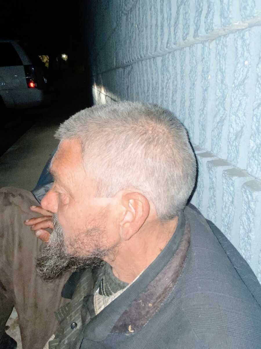 Homeless man with brand new haircut